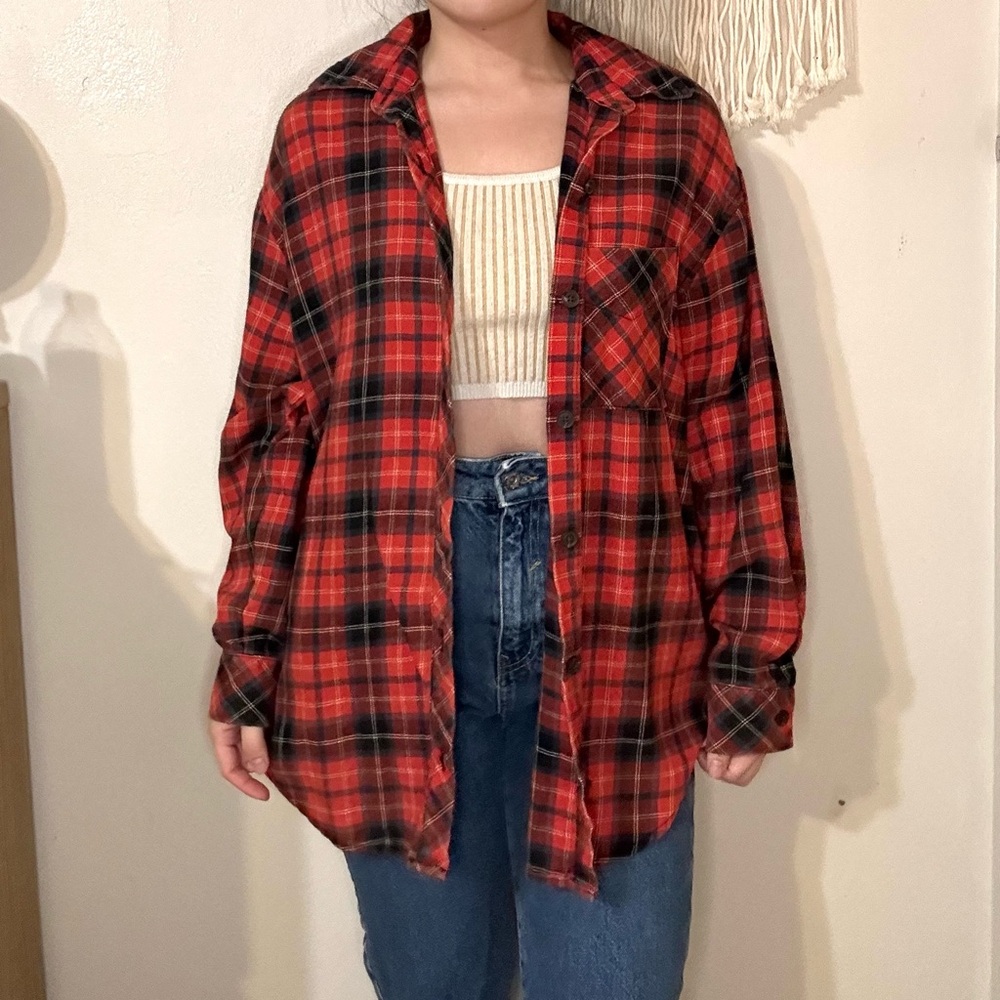 Red and Black Plaid Flannel Shirt